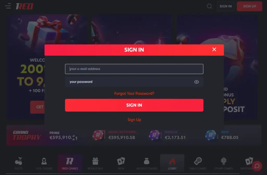 1Red Login Form