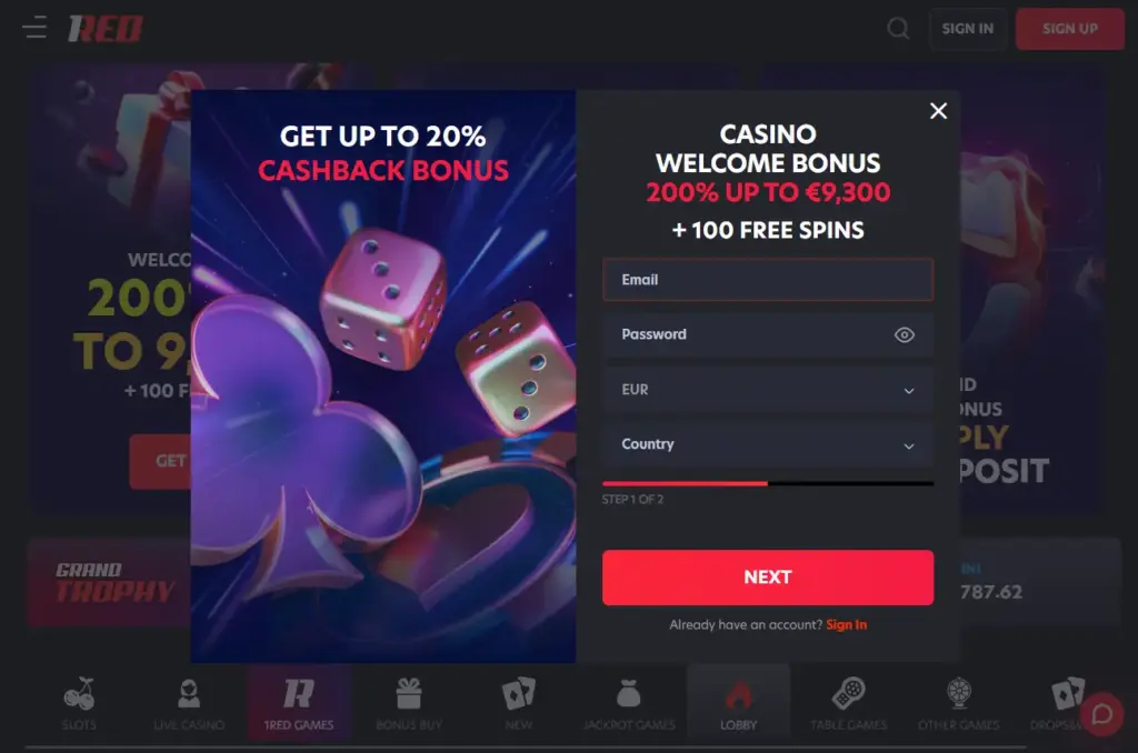 Sign Up for 1Red Casino Login
