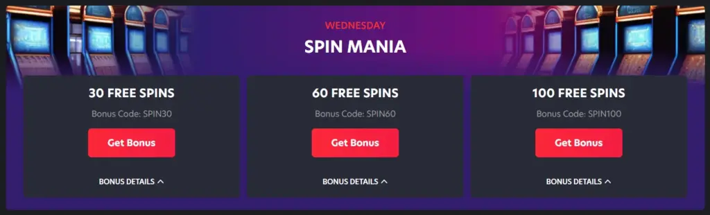 Wednesday Spin Mania 1Red Bonuses